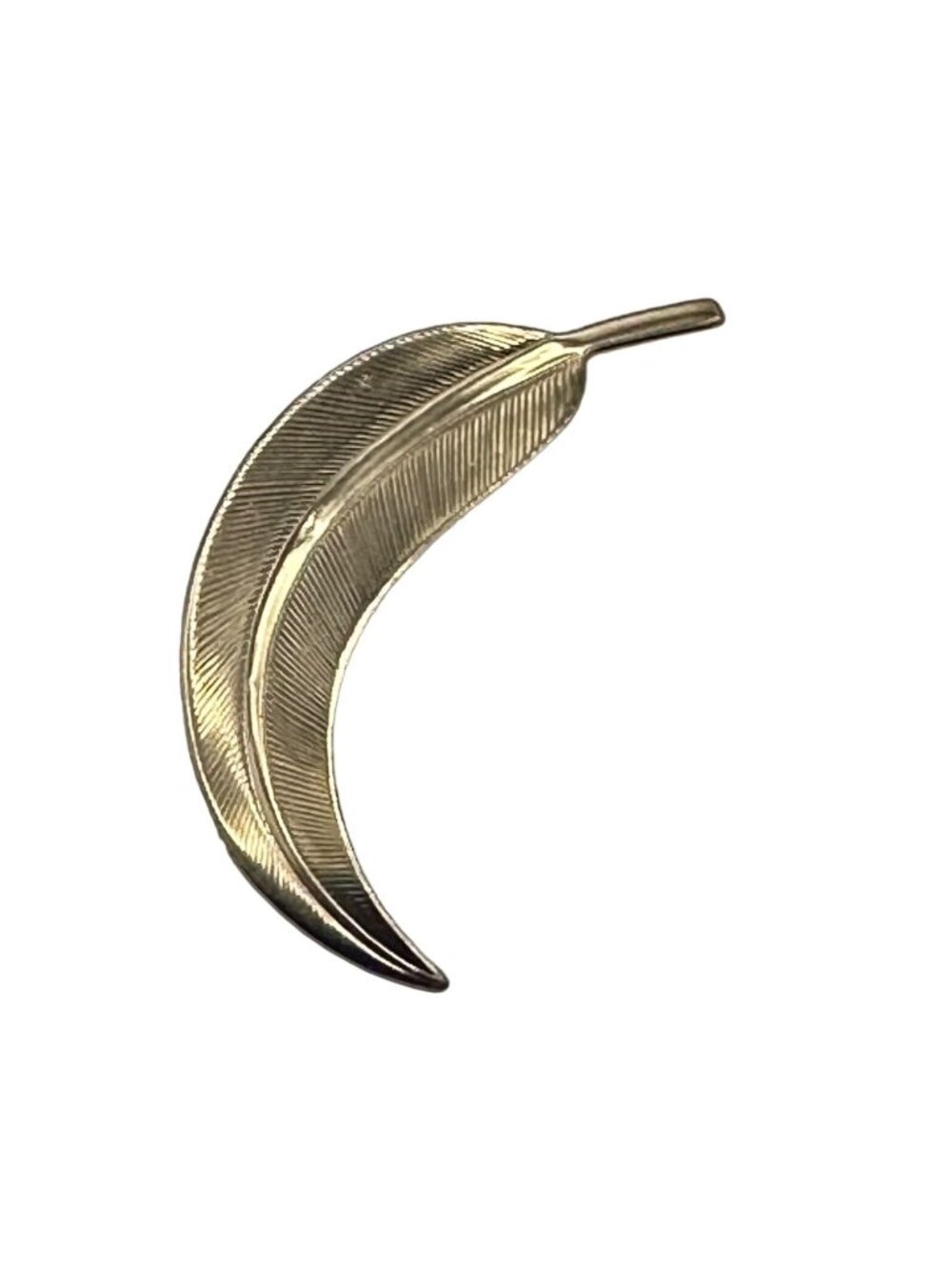 Vintage Gold Tone Feather Leaf Brooch Pin Textured Elegant Costume Jewelry